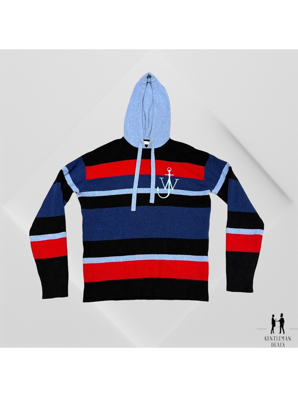 Jw Anderson Anchor Embroidered Stripe Drawstring Hoodie S Denim Blue 100% wool